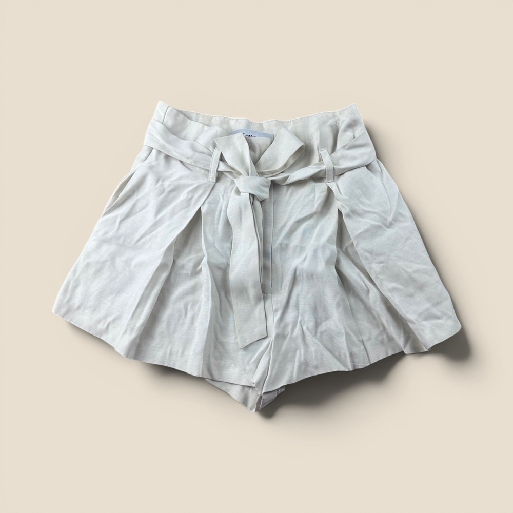 Lover Paperbag Shorts Women S Beige Arabesque Relaxed Belted High Rise Coastal